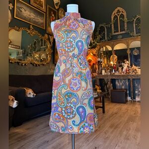 🌼 Vintage 60s–70s Psychedelic Paisley Mini Dress 🌼